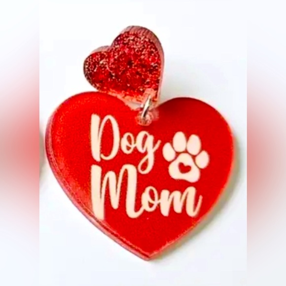 Dog Mom Hearts Acrylic Earrings - Picture 2 of 3